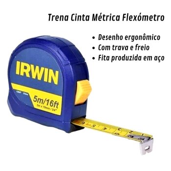 Kit 5 Trena Irwin 5m Standard Com Fita De Aço E Botão Trava