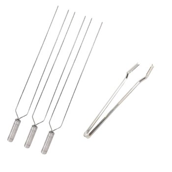 Kit 3 Espetos Duplo 40cm E Pegador De Carnes Inox, Churrasco