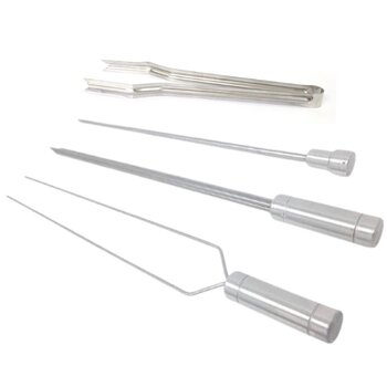 Kit Espetos Para Churrasco 40cm Inox Com Pegador De Carnes