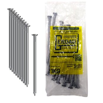 Kit 2kg Prego 25x72 Gerdau Com Cabeça Polido, Construção