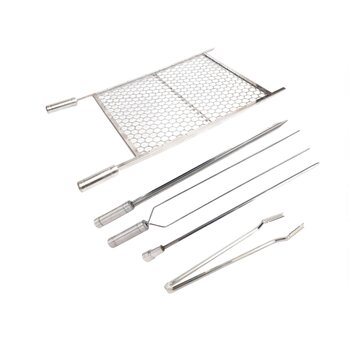 Kit Grelha Inox 50x50 E 3 Espetos 60cm E Pegador Carnes Inox