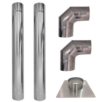 Kit 2m Duto Inox 5 Curva 90º E Adaptador Inox 5 Brilhante