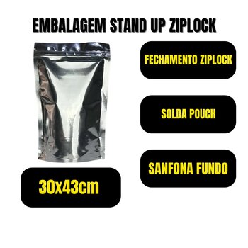 Saco Stand Up Pouch Metalizado Com Zip Lock 30x43 - 10un