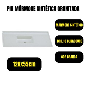 Pia Sintética Granitada 120x55cm Cozinha Rorato Branca