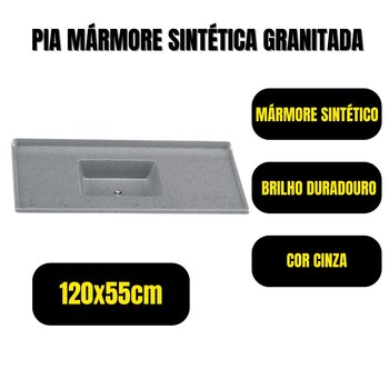 Pia Sintética Granitada 120x55cm Cozinha Rorato Cinza