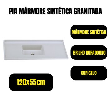 Pia Sintética Granitada 120x55cm Cozinha Rorato Gelo