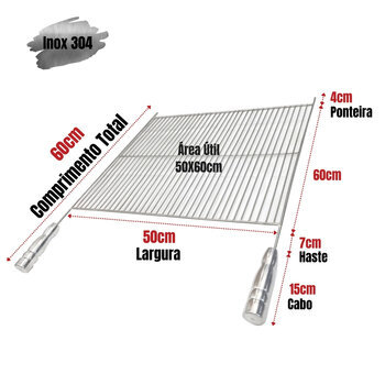 Grelha Aramada Churrasco 50x60 Inox 304 Estilo Uruguaia