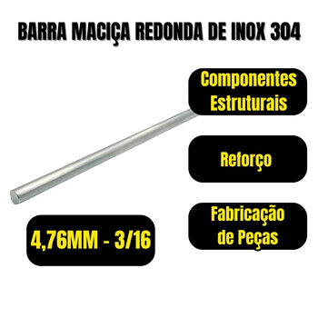 Barra Redonda Maciça Aço Inox 304 3/16 - 4,76mm 6M