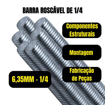 Barra Roscavel UNC 1/4 Zincada Ferragens 1 Metro