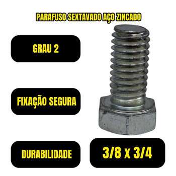 25 Parafusos Sextavado Grau 2 Aço Zincado 3/8 x 3/4