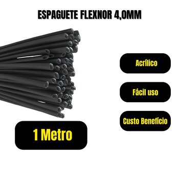 Espaguete Flexnor 4mm Acrílico Preto 1 Metro