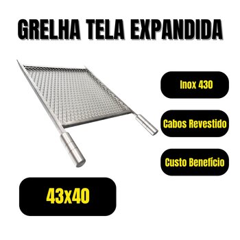 Grelha Tela Expandida Inox 430 43x40 Ponteira Churrasco