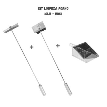 Kit Vassoura Piaçava, Pá Cinza, Rodo de Limpeza Fornos, Inox