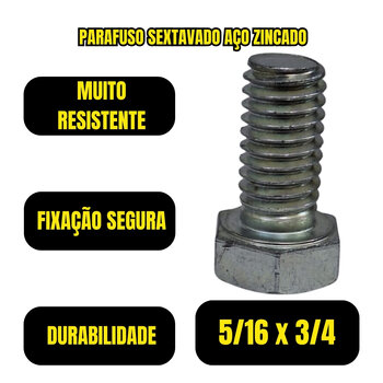 Parafuso Sextavado Aço Zincado 5/16 x 3/4 100 Unidades