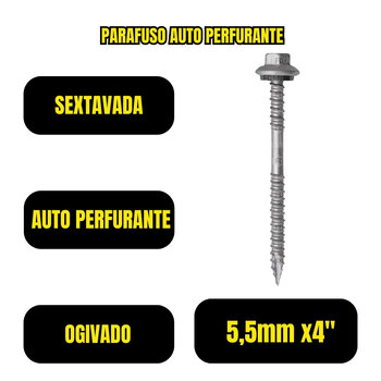 100 Parafuso Auto Perfurante Ogivado 5,5mm x 4 Sextavado