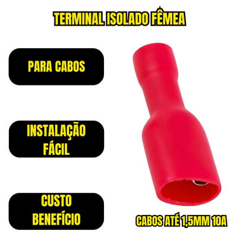 Terminal Fêmea Isolado Total 0,50 A 1,50mm² Vermelho 100Un