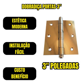 Dobradiça para Porta 3x3 com 3 Unidades (7,6cm x 7,6cm)