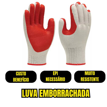 Par Luva Rubber Emborrachada EPI Grande Látex Vulcanizado