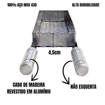 Grelha Cesto Inox Frango, Legumes, Coração, Churrasco 58cm P