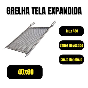 Grelha Churrasco Inox 40x60 Tela Chapa Expandida Sem Emenda