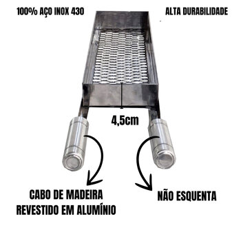 Grelha Cesto + 2 Espetos Inox 60cm, Legumes, Coração, 68cm M