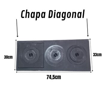 Chapa Diagonal Fogão A Lenha De 3 Bocas 74,5x30x33