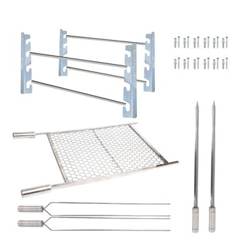 Kit Grelha Inox 70x40cm + 4 Espetos + Suporte Churrasqueira