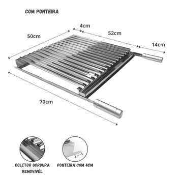 Grelha Churrasco Argentina Parrilla Grelha Moeda 70x50 Inox