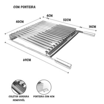 Grelha Churrasco Argentina Parrilla 40x40cm Com Pegador Inox