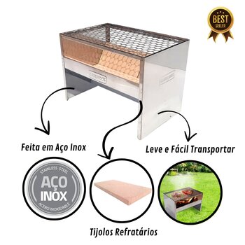 Churrasqueira de Inox Portátil a Carvão - Leve e Resistente