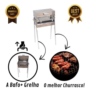 Churrasqueira Inox Espetinho 2 Grelhas e Espetos Tampa Bafo