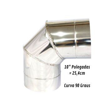 Curva 90° Para Chaminé Duto 10 Polegadas Inox 430 Brilhante