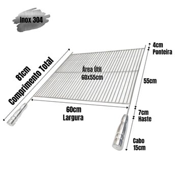 Grelha Aramada Churrasco 60x55 Inox 304 Estilo Uruguaia