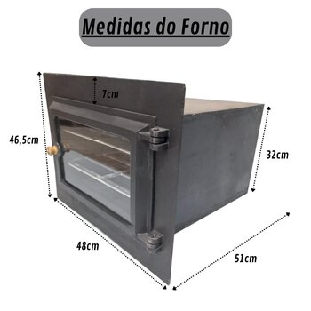 Forno Ferro Fundido Tampa De Vidro 51x33cm Caixote Campeiro