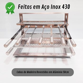 Kit Braseiro Inox Tijolo Refratário Suporte Flutuante 52x34