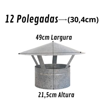 Chapéu Chinês P/ Duto 12 Polegadas, Galvanizado, Forno Iglu