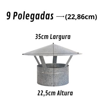 Chapéu Chinês P/ Duto 9 Polegadas, Galvanizado, Forno Iglu