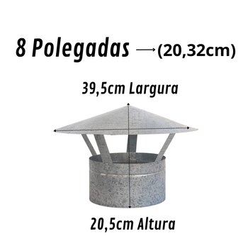 Chapéu Chinês P/ Duto 8 Polegadas, Galvanizado, Forno Iglu