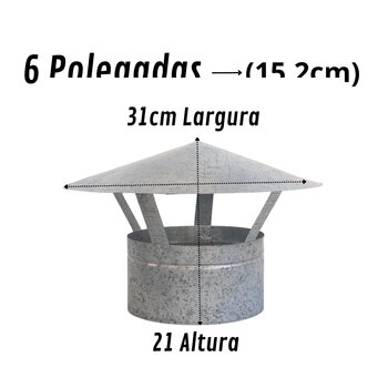 Chapéu Chinês P/ Duto 6 Polegadas, Galvanizado, Forno Iglu