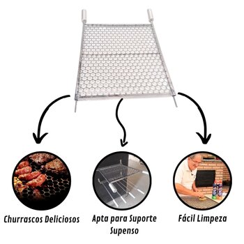 Grelha Moeda Inox para Suporte Suspenso Churrasco Grelhas