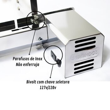 Churrasqueira Giratória Inox 6 Espetos Lado Esquerdo Longo