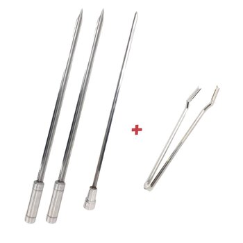 Kit Espetos Espada E Coração 40cm Mais Pegador De Carne Inox