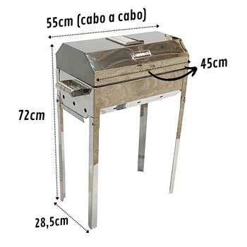 Churrasqueira a Bafo Inox Alta Portatil Tijolos Refratário