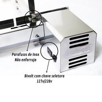 Churrasqueira Giratória Dupla 7 Espetos Inox Direito Curto