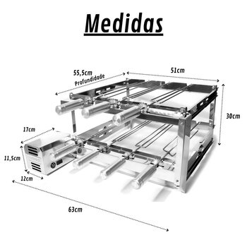 Churrasqueira Giratória Dupla 7 Espetos Inox Direito Longo