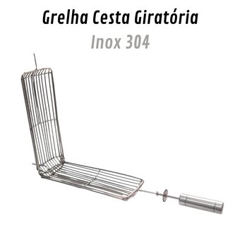 Grelha Cesto Espeto Giratório 75cm Grill Longo