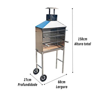 Churrasqueira Espetinho Móvel de Inox Com Tijolo Refratário