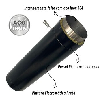 Kit Duto + Damper e Chapéu Canhão Com Lã De Rocha 9/11 Preto