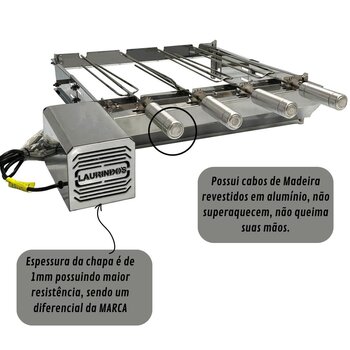 Churrasqueira Giratória Inox 4 Espetos Lado Esquerdo Curto