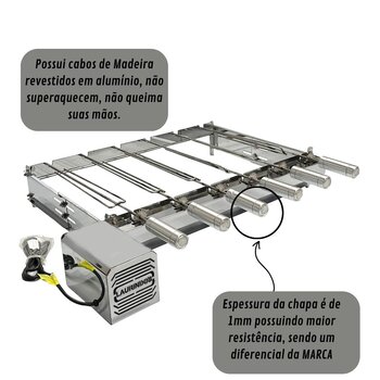 Churrasqueira Giratória Baixa Inox 6 Espetos Motor Direito